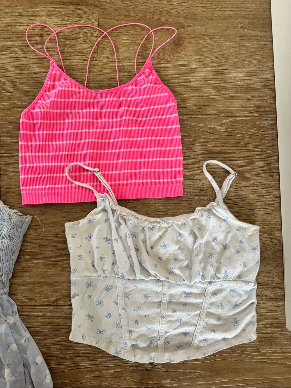 Pink Striped and Floral Cropped Tank Top Set- Women